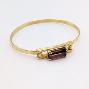 Vintage AVON Plaza Gold Tone Hinge Bangle Cuff Purple Baguette Crystal Bracelet